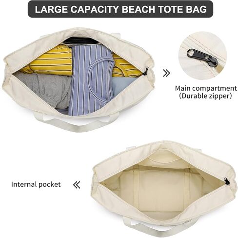Beach Bag with Zipper - large Waterproof Pool Bag with Mesh and Pockets Beach Tote Bag Sandproof,Swim for Women in Kuwait