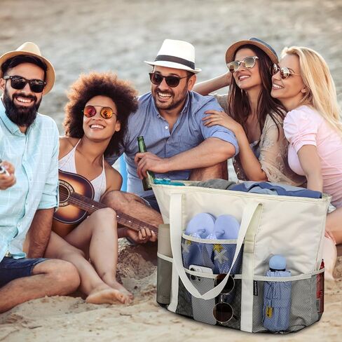 Beach Bag with Zipper - large Waterproof Pool Bag with Mesh and Pockets Beach Tote Bag Sandproof,Swim for Women in Kuwait