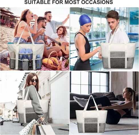 Beach Bag with Zipper - large Waterproof Pool Bag with Mesh and Pockets Beach Tote Bag Sandproof,Swim for Women in Kuwait