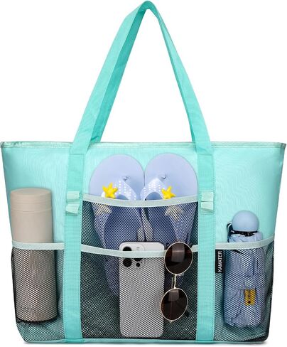 Beach Bag with Zipper - large Waterproof Pool Bag with Mesh and Pockets Beach Tote Bag Sandproof,Swim for Women in Saudi Arabia
