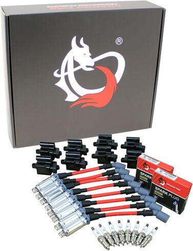 DRAGON FIRE PERFORMANCE Ignition Set With SQUARE Ignition Coils IRIDIUM Spark Plugs and 10mm Spark Plug Wires Compatible With 99-07 GM Truck SUV LS REPLACES 19418993 12556393 D581 OEM Fit Kit-1002BK in Saudi Arabia