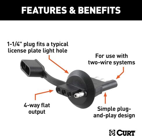 CURT 58404 4-Way Flat Vehicle-Side Trailer Wiring Adapter for 1-1/4-Inch License Plate Light Hole, Black in Saudi Arabia