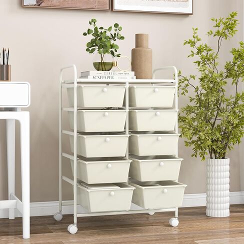 HOMGX Storage Cart with 15 Drawers, 15 Tier Multicolor Rolling Cart, File & Debris Storage Drawers on Lockable Wheels, Rolling Drawer Cart for Office/School/Home, Macaron in Saudi Arabia