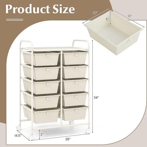 HOMGX Storage Cart with 15 Drawers, 15 Tier Multicolor Rolling Cart, File & Debris Storage Drawers on Lockable Wheels, Rolling Drawer Cart for Office/School/Home, Macaron in Saudi Arabia