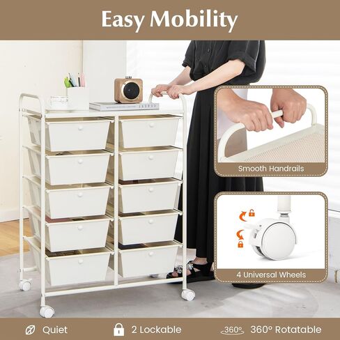 HOMGX Storage Cart with 15 Drawers, 15 Tier Multicolor Rolling Cart, File & Debris Storage Drawers on Lockable Wheels, Rolling Drawer Cart for Office/School/Home, Macaron in Saudi Arabia