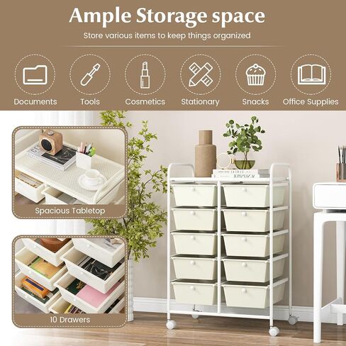 HOMGX Storage Cart with 15 Drawers, 15 Tier Multicolor Rolling Cart, File & Debris Storage Drawers on Lockable Wheels, Rolling Drawer Cart for Office/School/Home, Macaron in Saudi Arabia