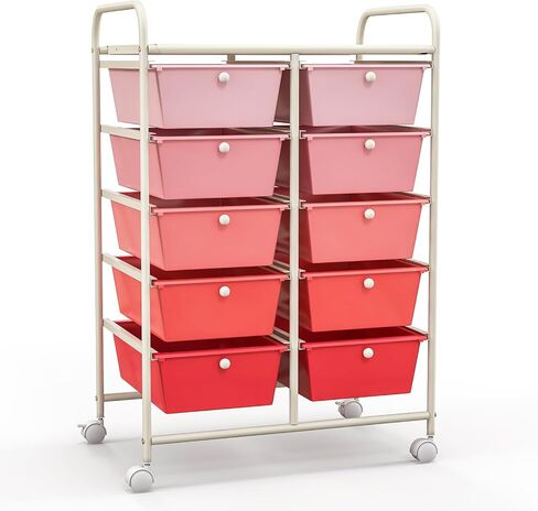 HOMGX Storage Cart with 15 Drawers, 15 Tier Multicolor Rolling Cart, File & Debris Storage Drawers on Lockable Wheels, Rolling Drawer Cart for Office/School/Home, Macaron in Saudi Arabia