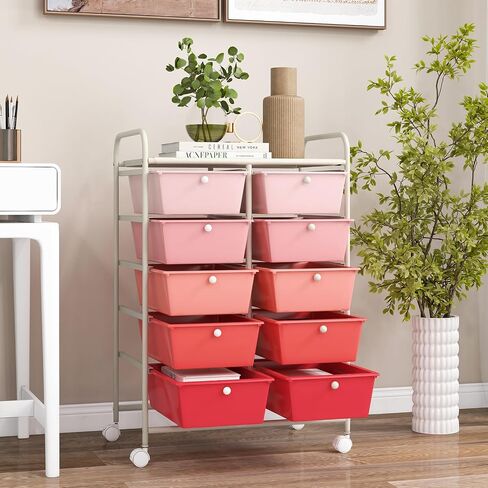 HOMGX Storage Cart with 15 Drawers, 15 Tier Multicolor Rolling Cart, File & Debris Storage Drawers on Lockable Wheels, Rolling Drawer Cart for Office/School/Home, Macaron in Saudi Arabia