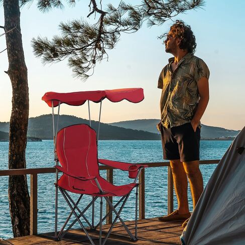 Camp Chair with Shade Canopy Folding Camping Recliner Chair with Carry Bag for Outdoor Camping Hiking Beach, Heavy Duty 350 LBS in Saudi Arabia