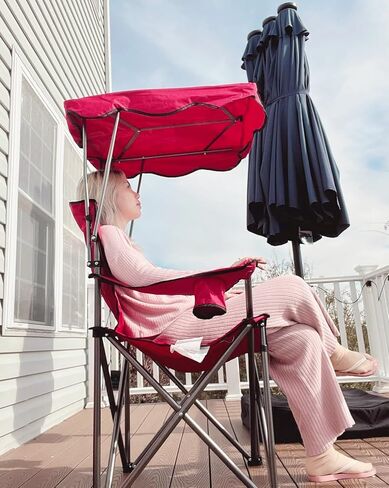 Camp Chair with Shade Canopy Folding Camping Recliner Chair with Carry Bag for Outdoor Camping Hiking Beach, Heavy Duty 350 LBS in Saudi Arabia