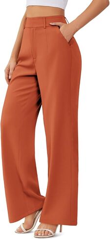onlypuff Womens Wide Leg Palazzo Trousers Casual Business Pants High Waisted Straight Long Capris with Pockets in Saudi Arabia
