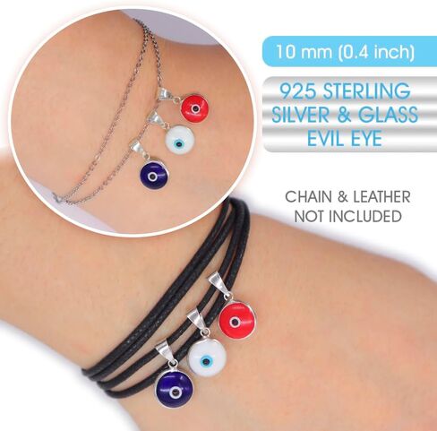 Made for Luck Authentic 925 Sterling Silver 10 MM Round Glass Evil Eye Charm Turkish Protection Pendant DIY in Saudi Arabia