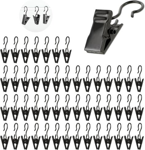 Giantree Stainless Steel Curtain Hooks, 50 Pack Small Curtain Clips with Hook, Bathroom Curtain Clips with Hooks S Hook with Clip for Hanging Drapes Photos Tent Lights Party Decorations(Black) in Saudi Arabia