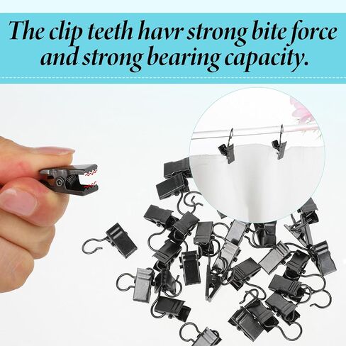 Giantree Stainless Steel Curtain Hooks, 50 Pack Small Curtain Clips with Hook, Bathroom Curtain Clips with Hooks S Hook with Clip for Hanging Drapes Photos Tent Lights Party Decorations(Black) in Saudi Arabia