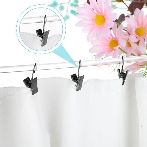 Giantree Stainless Steel Curtain Hooks, 50 Pack Small Curtain Clips with Hook, Bathroom Curtain Clips with Hooks S Hook with Clip for Hanging Drapes Photos Tent Lights Party Decorations(Black) in Saudi Arabia