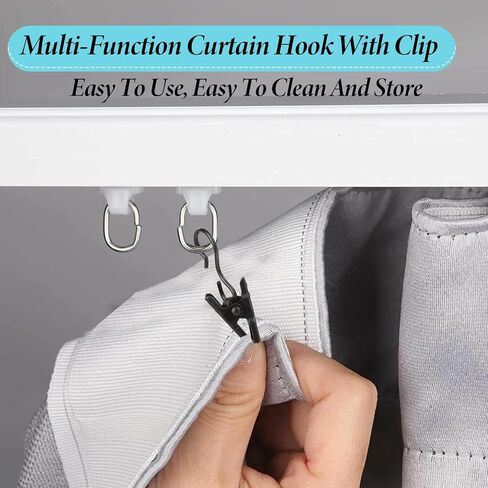Giantree Stainless Steel Curtain Hooks, 50 Pack Small Curtain Clips with Hook, Bathroom Curtain Clips with Hooks S Hook with Clip for Hanging Drapes Photos Tent Lights Party Decorations(Black) in Saudi Arabia
