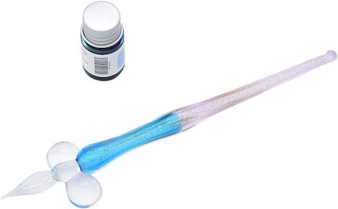 Handmade Glass Dip Pen Ink Set, Crystal Sparkling Signature Drawing Calligraphy Writing Pen with Bottle Ink and Pen Holder - Gradient Light Blue in Saudi Arabia