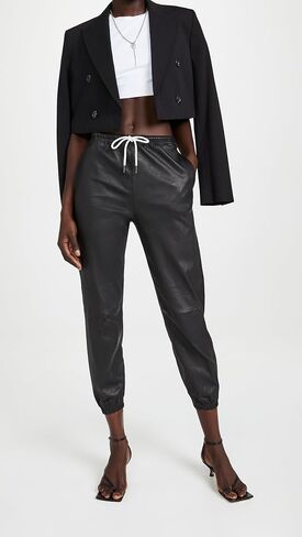 SPRWMN Women's Leather Drawstring Joggers in Saudi Arabia