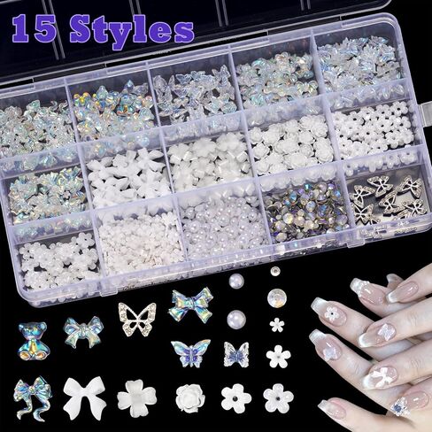 Acrylic Butterfly Flower Bear Nail Art Pendant Art, Multi-shape Pearl Rhinestone Golden Metal Applique Jewelry Accessories Production (S1-Bow Rhinestones) in Saudi Arabia