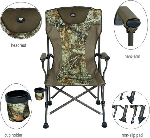 كرسي قابل للطي للاستخدام الخارجي عالي الظهر للبالغين، كرسي قابل للطي بذراع صلبة مع حقيبة تبريد عالية السعة تدعم 330 رطلاً in Kuwait