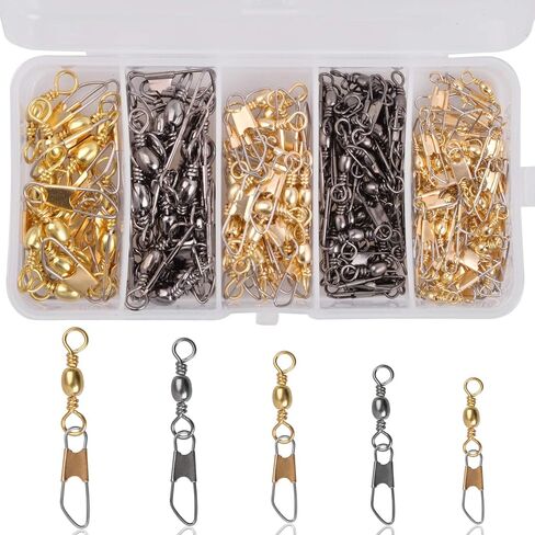 JSHANMEI Fishing Swivels Snaps Rolling Barrel Swivels with Safety Snap High Strength Freshwater Saltwater Fishing Snap Swivels Fishing Tackle Accessories Lure Line Connector in Saudi Arabia