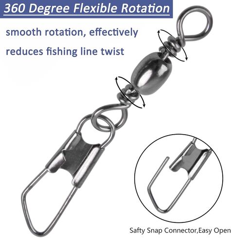 JSHANMEI Fishing Swivels Snaps Rolling Barrel Swivels with Safety Snap High Strength Freshwater Saltwater Fishing Snap Swivels Fishing Tackle Accessories Lure Line Connector in Saudi Arabia