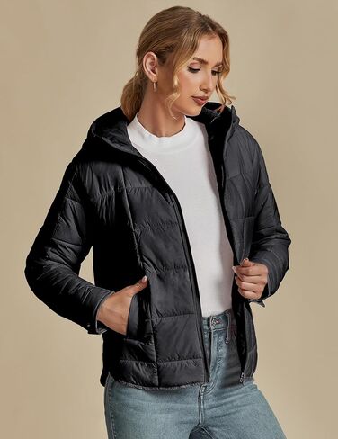 luvamia Puffer Jackets for Women Quilted Lightweight Coats Trendy Hooded Zip Up Casual Fall Puffy Jacket Coat Pockets in Saudi Arabia