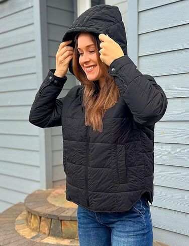 luvamia Puffer Jackets for Women Quilted Lightweight Coats Trendy Hooded Zip Up Casual Fall Puffy Jacket Coat Pockets in Saudi Arabia