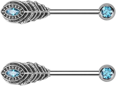 Pierced Owl 14GA 316L Stainless Steel CZ Crystal Feather Ends Nipple Barbells, Sold as a Pair in Saudi Arabia