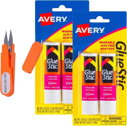 Glue Stick, 0.26 Oz, Bundled With Embroidery Scissors, Washable & Nontoxic, White Glue Sticks Ideal For Kids Crafts & School Projects, 2 Glue Sticks For Kids, Mess-Free~ [Pack Of 2] in Saudi Arabia