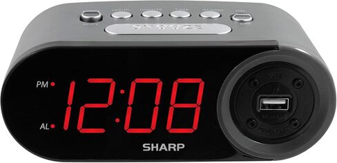 ساعة منبه رقمية سهلة القراءة من SHARP مع منفذ طاقة شحن USB عالي السرعة 2 أمبير - اشحن هاتفك أو جهازك اللوحي بشحن عالي السرعة! عملية بسيطة وسهلة الاستخدام، مصابيح LED باللون الأسود والأخضر in Saudi Arabia