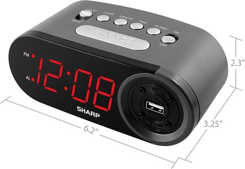ساعة منبه رقمية سهلة القراءة من SHARP مع منفذ طاقة شحن USB عالي السرعة 2 أمبير - اشحن هاتفك أو جهازك اللوحي بشحن عالي السرعة! عملية بسيطة وسهلة الاستخدام، مصابيح LED باللون الأسود والأخضر in Saudi Arabia