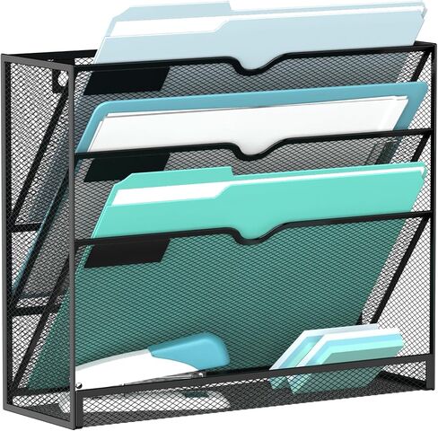 منظم ملفات الحائط من SUPEASY بأربعة طبقات، منظم ملفات معلق شبكي، بدون تجميع، ملفات حائط معلقة للأوراق والمجلدات والمجلات ومنظم حائط للحافظة، أسود in Kuwait