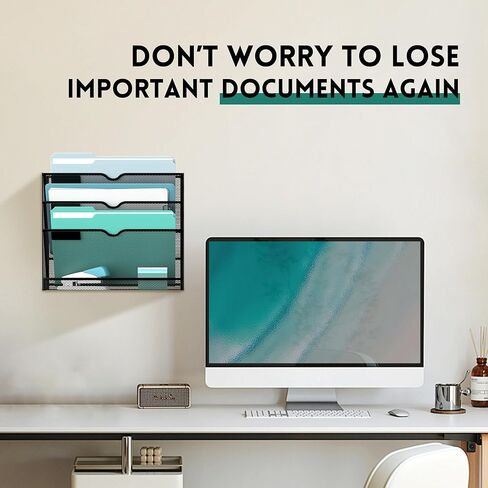 منظم ملفات الحائط من SUPEASY بأربعة طبقات، منظم ملفات معلق شبكي، بدون تجميع، ملفات حائط معلقة للأوراق والمجلدات والمجلات ومنظم حائط للحافظة، أسود in Kuwait