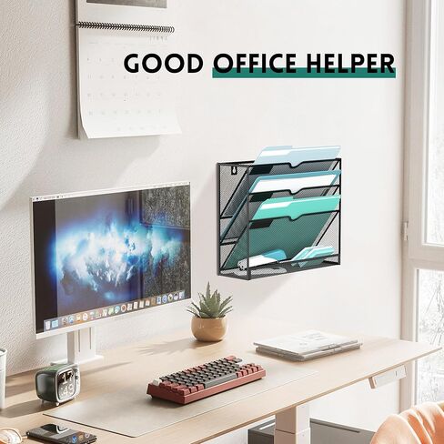 منظم ملفات الحائط من SUPEASY بأربعة طبقات، منظم ملفات معلق شبكي، بدون تجميع، ملفات حائط معلقة للأوراق والمجلدات والمجلات ومنظم حائط للحافظة، أسود in Kuwait