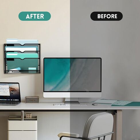 منظم ملفات الحائط من SUPEASY بأربعة طبقات، منظم ملفات معلق شبكي، بدون تجميع، ملفات حائط معلقة للأوراق والمجلدات والمجلات ومنظم حائط للحافظة، أسود in Kuwait