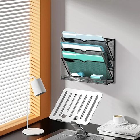 منظم ملفات الحائط من SUPEASY بأربعة طبقات، منظم ملفات معلق شبكي، بدون تجميع، ملفات حائط معلقة للأوراق والمجلدات والمجلات ومنظم حائط للحافظة، أسود in Kuwait