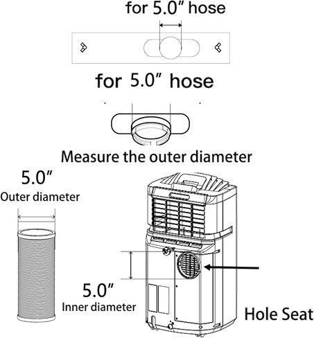 مجموعة نافذة التيار المتردد المحمولة من Gulrear للنافذة الرأسية أجزاء ختم نافذة مكيف الهواء المحمولة بطول قابل للتعديل من 20 بوصة إلى 62 بوصة مجموعة فتحات تهوية تيار متردد للنافذة المنزلقة مناسبة لخرطوم العادم بقطر 5.0 بوصة/13 سم in Kuwait