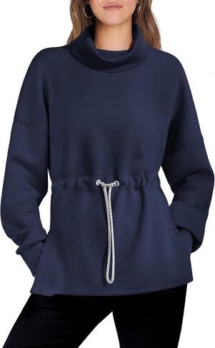 ANRABESS Womens Turtleneck Sweatshirts Drawstring Waist Pullover Tops Loose Fit Long Sleeve Hoodies 2024 Fall Preppy Outfits in Saudi Arabia