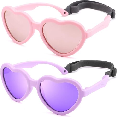 Kids Heart Polarized Sunglasses - TPEE Rubber Flexible Toddler Sunglasses with Strap for Girls Boys Age 2-8 in Saudi Arabia