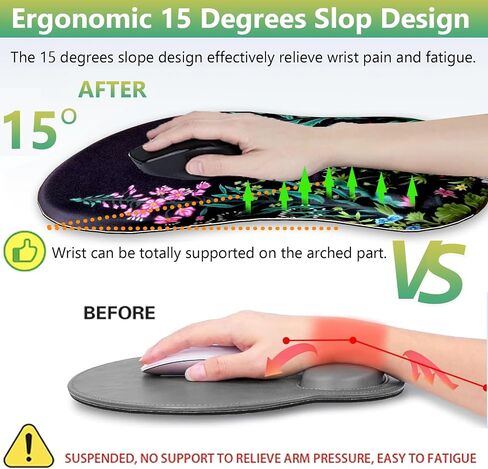 Mouse Pad Wrist Support 2 in 1 Ergonomic Mouse Pad with Wrist Rest + Coaster, Memory Foam Massage Designed Pain Relief Non-Slip Computer Mousepad Wrist Rest for Gaming/Working-Flowers in Saudi Arabia