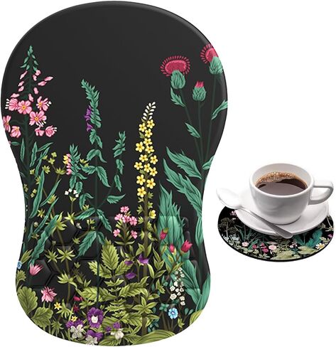 Mouse Pad Wrist Support 2 in 1 Ergonomic Mouse Pad with Wrist Rest + Coaster, Memory Foam Massage Designed Pain Relief Non-Slip Computer Mousepad Wrist Rest for Gaming/Working-Flowers in Saudi Arabia