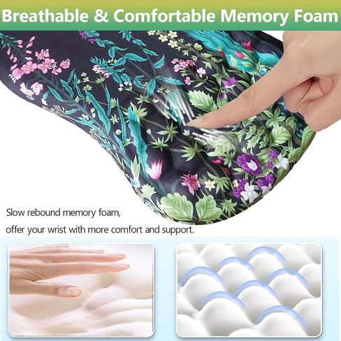 Mouse Pad Wrist Support 2 in 1 Ergonomic Mouse Pad with Wrist Rest + Coaster, Memory Foam Massage Designed Pain Relief Non-Slip Computer Mousepad Wrist Rest for Gaming/Working-Flowers in Saudi Arabia
