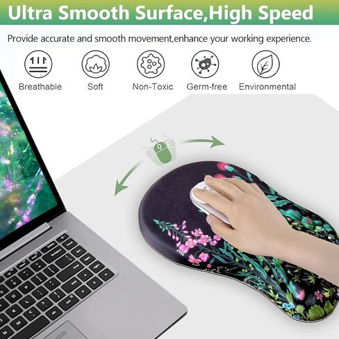 Mouse Pad Wrist Support 2 in 1 Ergonomic Mouse Pad with Wrist Rest + Coaster, Memory Foam Massage Designed Pain Relief Non-Slip Computer Mousepad Wrist Rest for Gaming/Working-Flowers in Saudi Arabia