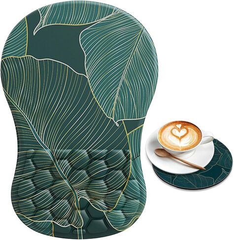 Mouse Pad Wrist Support 2 in 1 Ergonomic Mouse Pad with Wrist Rest + Coaster, Memory Foam Massage Designed Pain Relief Non-Slip Computer Mousepad Wrist Rest for Gaming/Working-Flowers in Saudi Arabia
