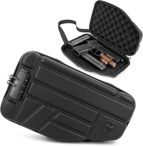 CASEMATIX Locking Pistol Case Fits Small to Large 9mm Pistols with Room For Extra Clips and Attachments - Portable EVA Gun Rug Handgun Case with Foam, Snap In Zippers, Water Resistant, Shoulder Strap in Saudi Arabia