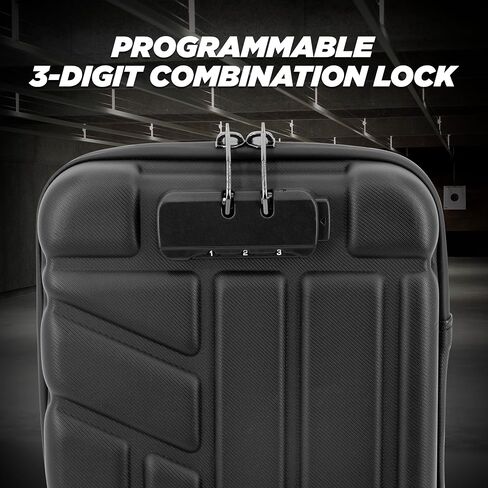 CASEMATIX Locking Pistol Case Fits Small to Large 9mm Pistols with Room For Extra Clips and Attachments - Portable EVA Gun Rug Handgun Case with Foam, Snap In Zippers, Water Resistant, Shoulder Strap in Saudi Arabia