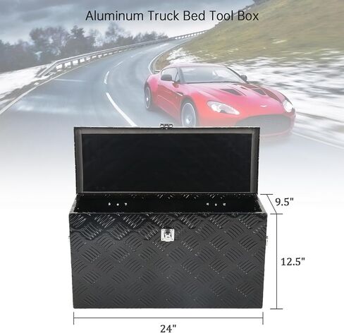 24'' Inch Stripes Plated ATV UTV Aluminum Tool Box Truck Bed Toolbox Waterproof Square Storage Organizer with Lock and Keys Black(‎24" L x 9.5" W x 12.5" H) in Saudi Arabia