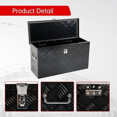 24'' Inch Stripes Plated ATV UTV Aluminum Tool Box Truck Bed Toolbox Waterproof Square Storage Organizer with Lock and Keys Black(‎24" L x 9.5" W x 12.5" H) in Saudi Arabia