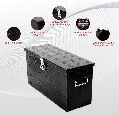 24'' Inch Stripes Plated ATV UTV Aluminum Tool Box Truck Bed Toolbox Waterproof Square Storage Organizer with Lock and Keys Black(‎24" L x 9.5" W x 12.5" H) in Saudi Arabia